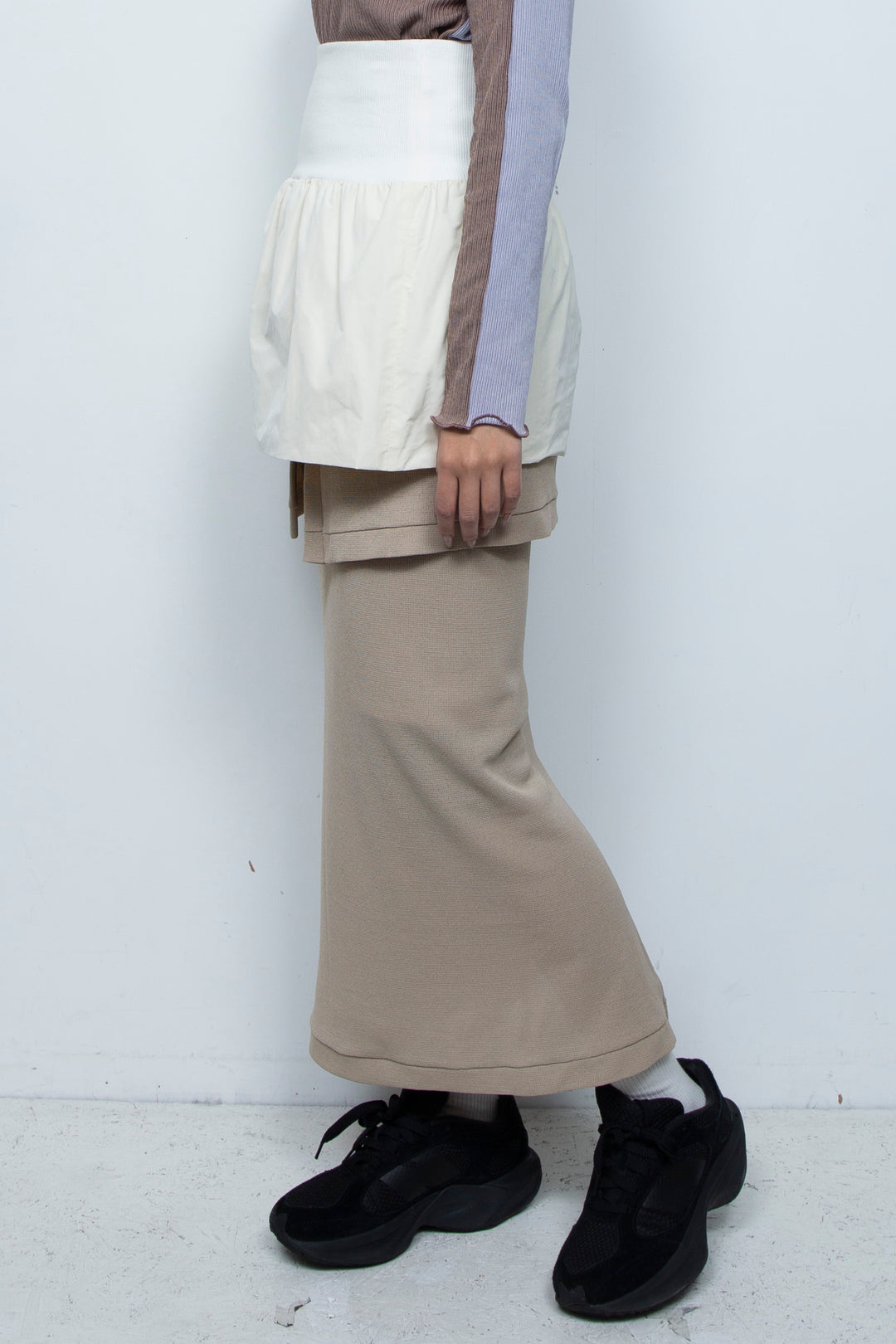 Rib Waist Balloon Skirt White