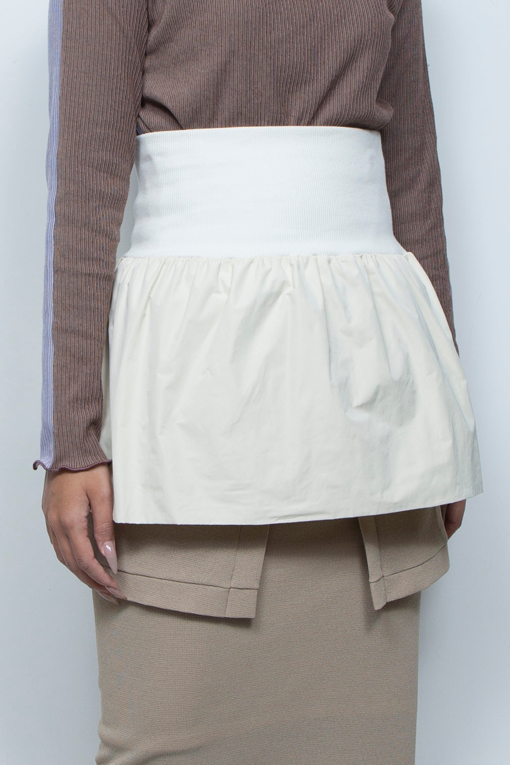 Rib Waist Balloon Skirt White