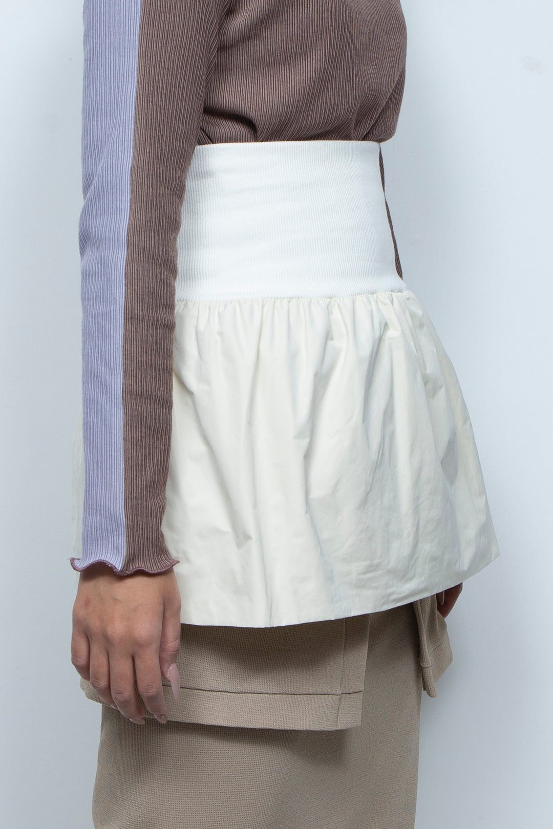Rib Waist Balloon Skirt White