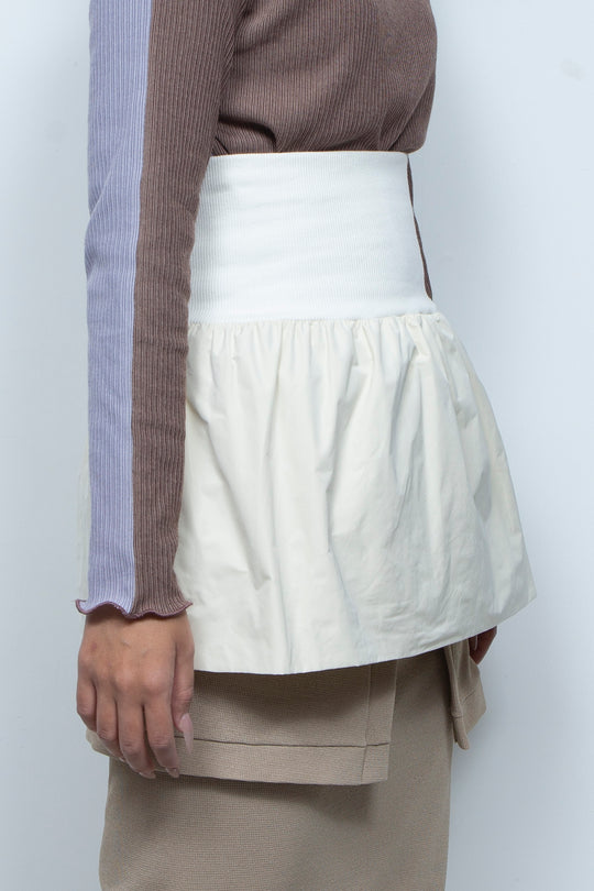 Rib Waist Balloon Skirt White