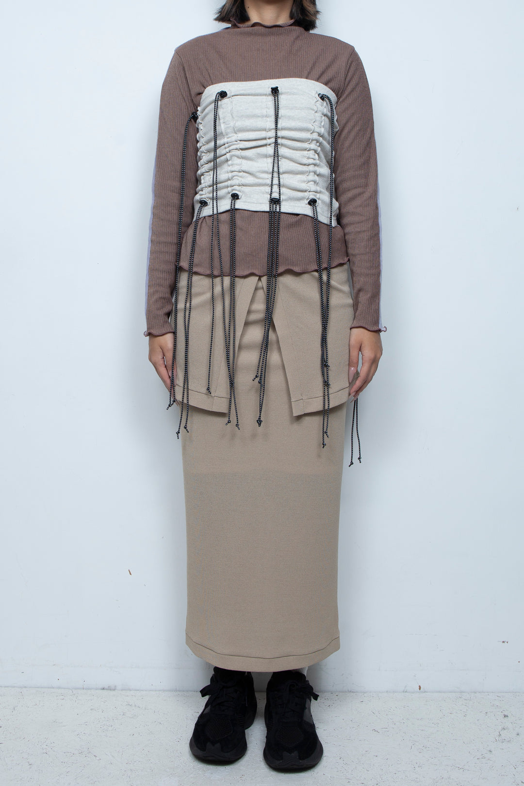 Cord gathered tube top Ivory