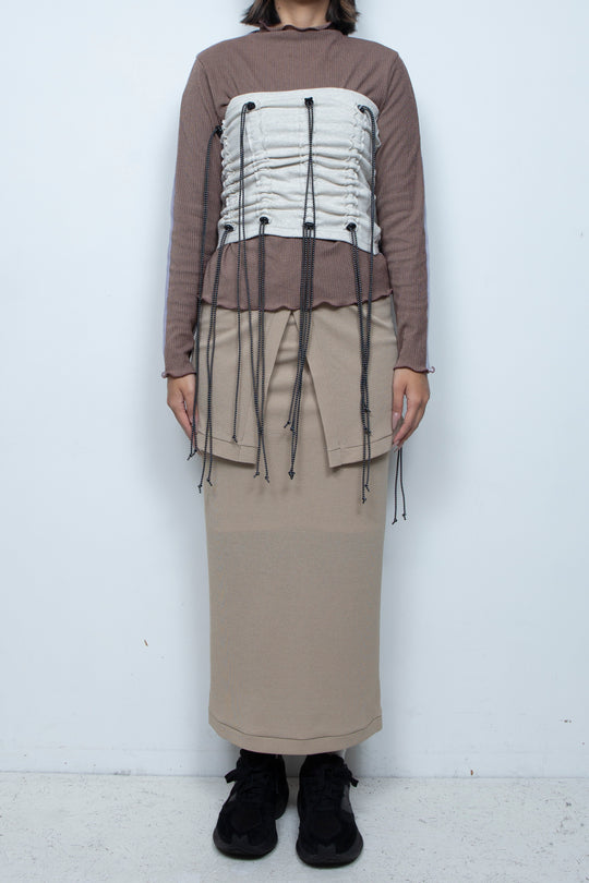 Cord gathered tube top Ivory