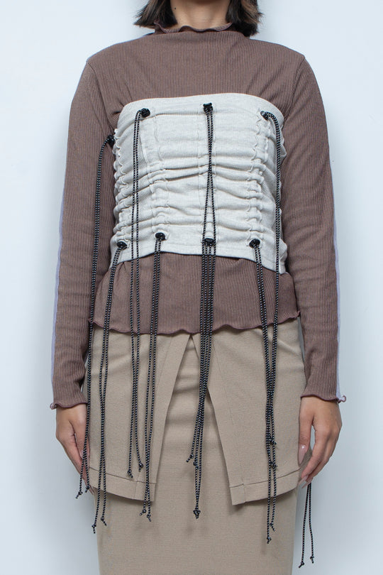 Cord gathered tube top Ivory