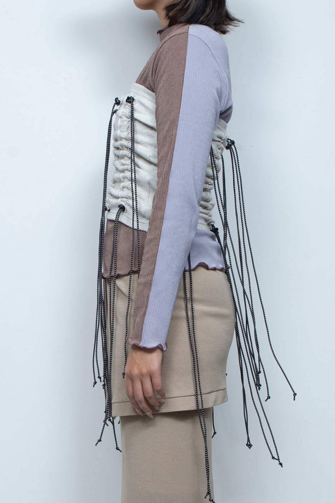 Cord gathered tube top Ivory