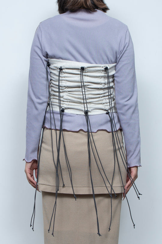 Cord gathered tube top Ivory