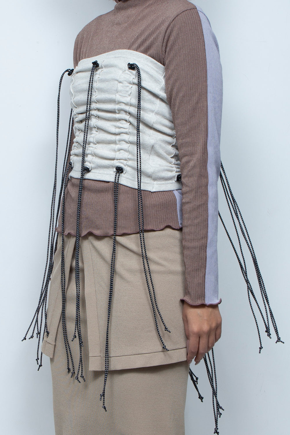 Cord gathered tube top Ivory