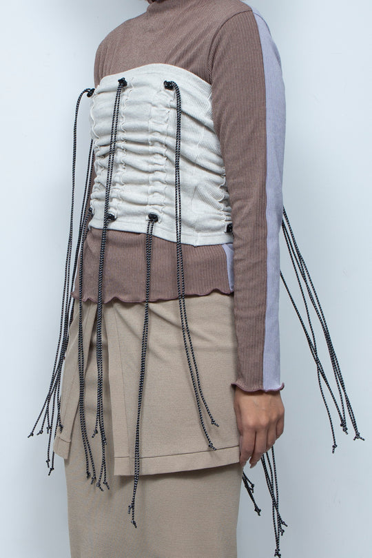 Cord gathered tube top Ivory