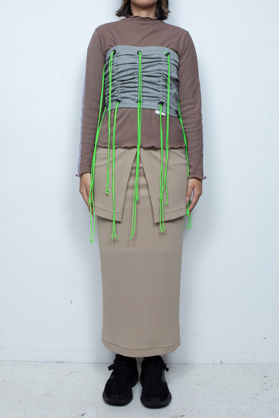 Cord gathered tube top Gray