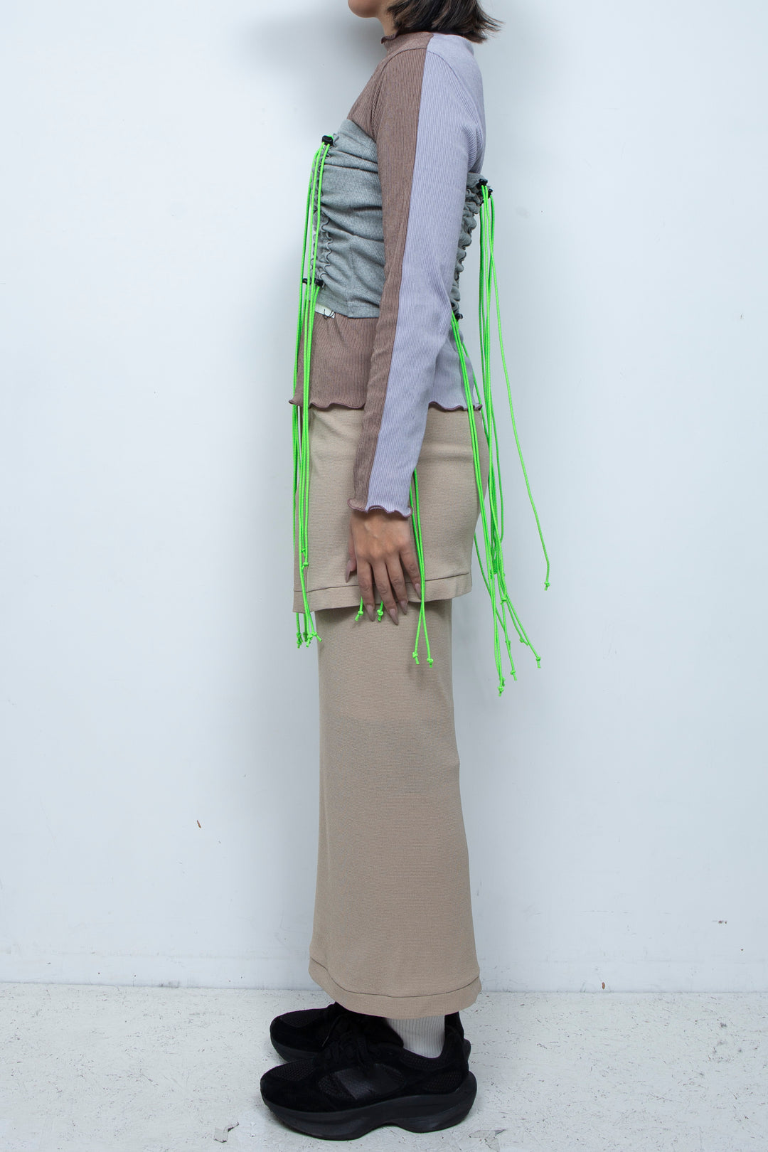 Cord gathered tube top Gray