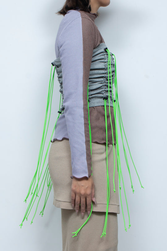 Cord gathered tube top Gray