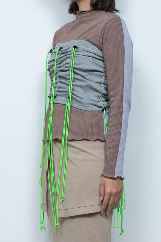 Cord gathered tube top Gray