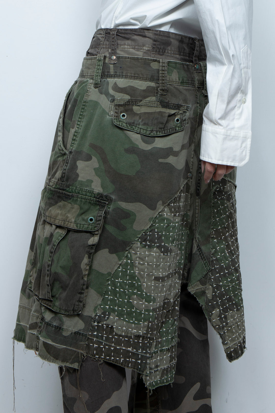 WRAPPED SASHIKO FLARE CAMO PANTS