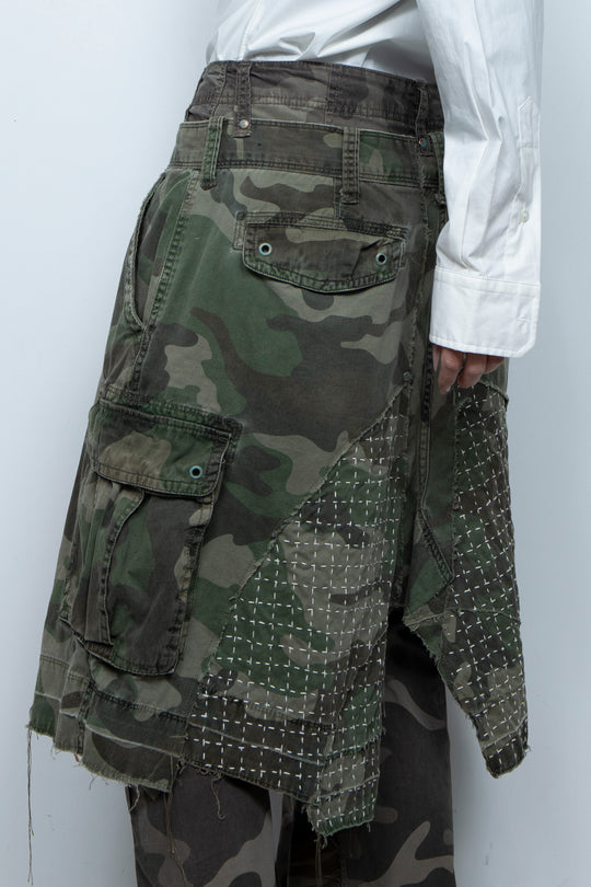 WRAPPED SASHIKO FLARE CAMO PANTS