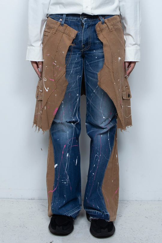 WRAPPED HAND PAINTING FLARE JEANS