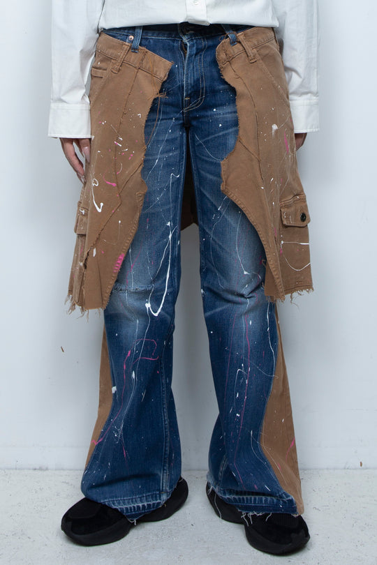 WRAPPED HAND PAINTING FLARE JEANS