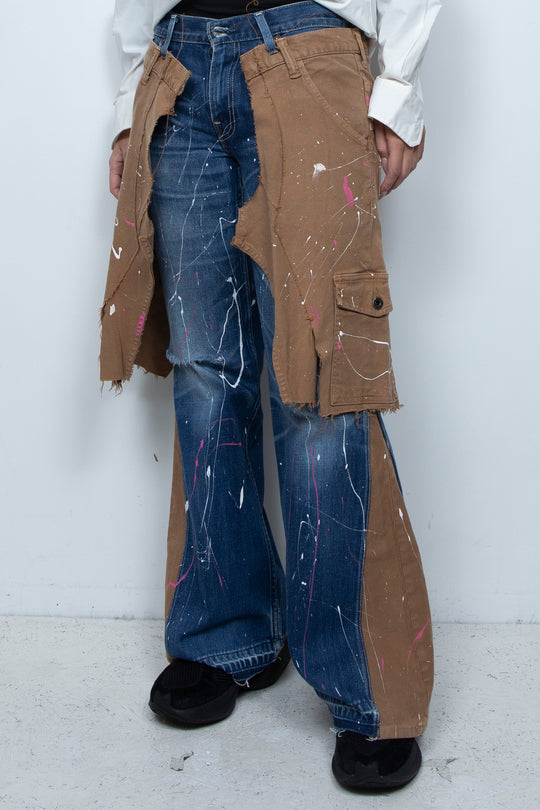 WRAPPED HAND PAINTING FLARE JEANS