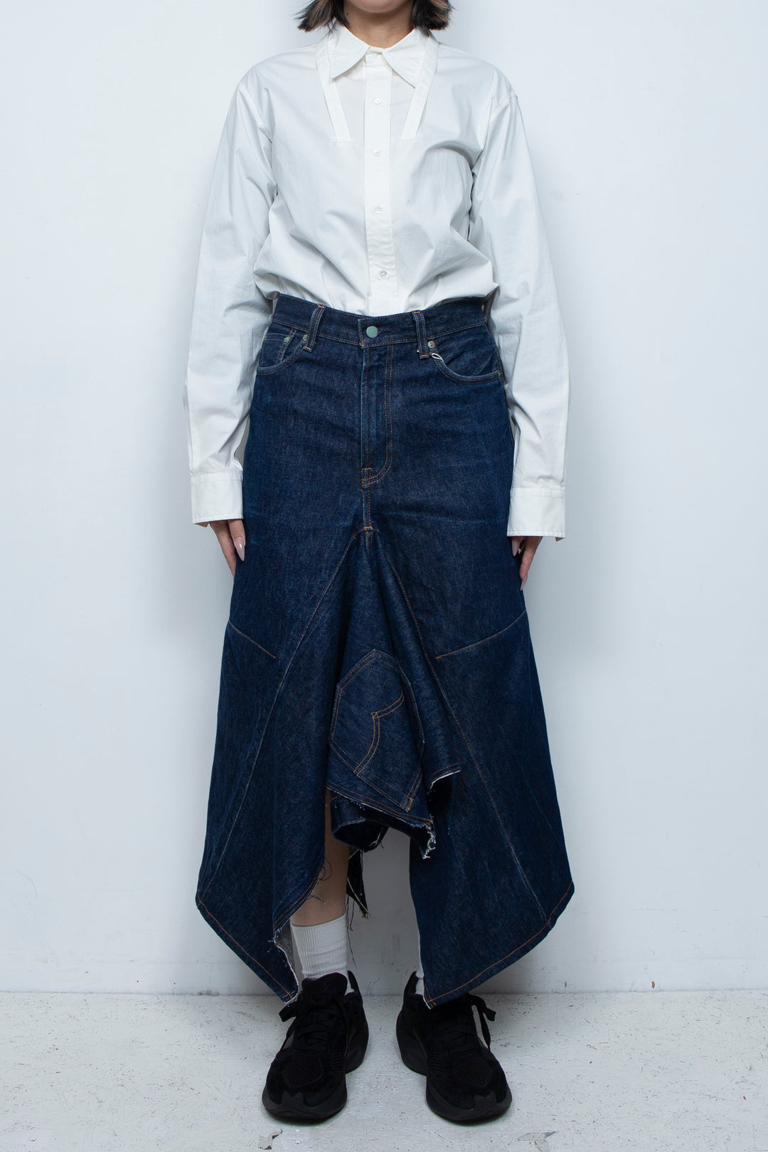 DENIM DOUBLE FLARE SKIRT