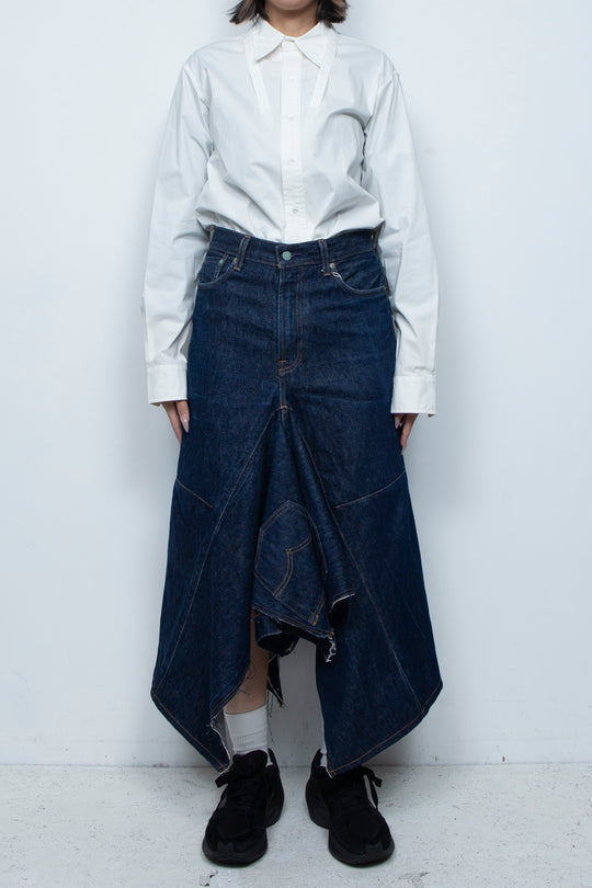 DENIM DOUBLE FLARE SKIRT