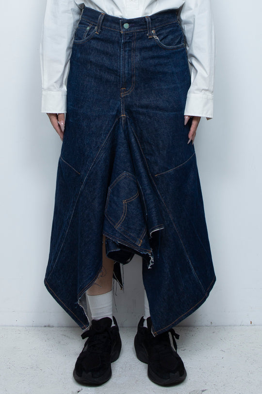 DENIM DOUBLE FLARE SKIRT