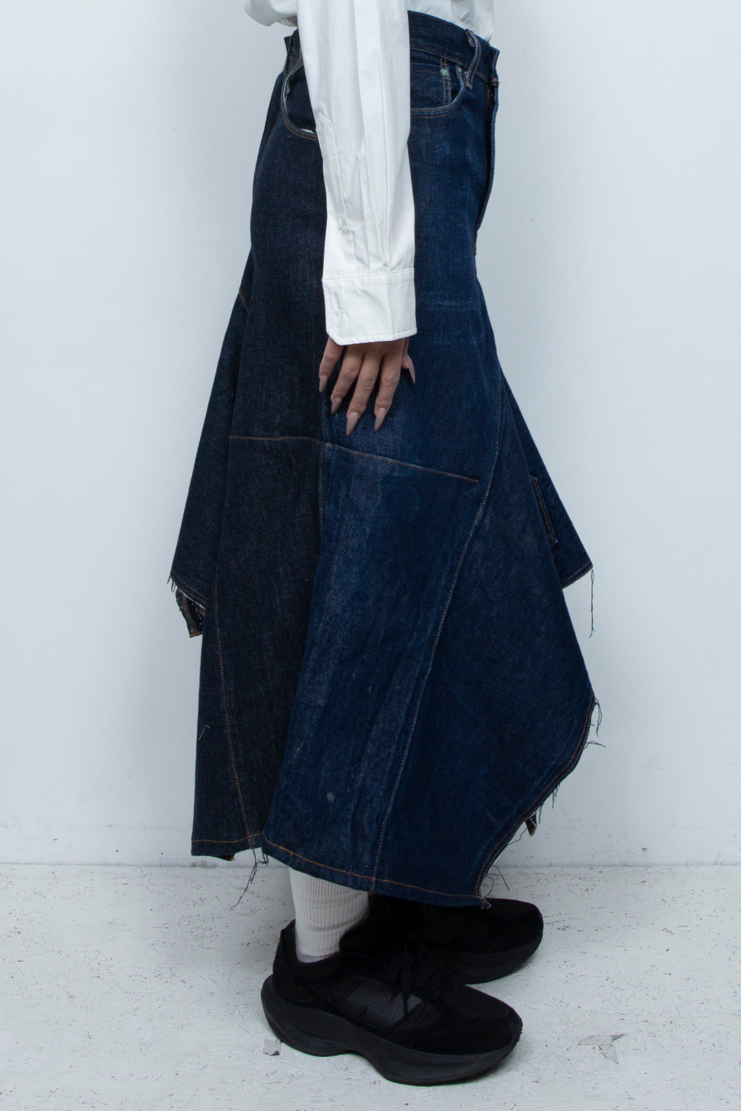 DENIM DOUBLE FLARE SKIRT