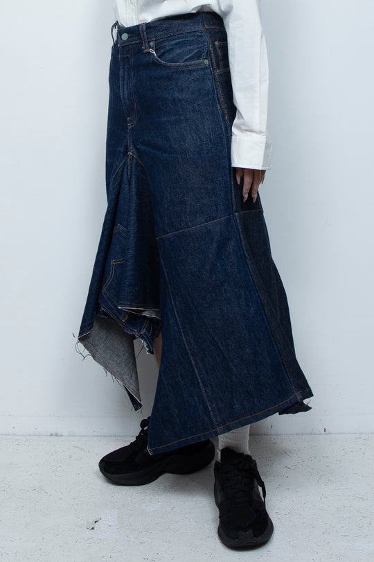 DENIM DOUBLE FLARE SKIRT