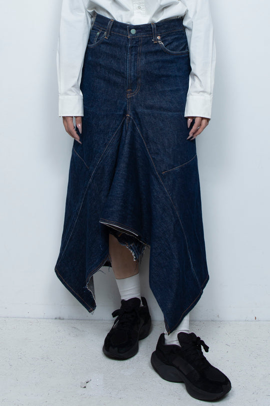 DENIM DOUBLE FLARE SKIRT