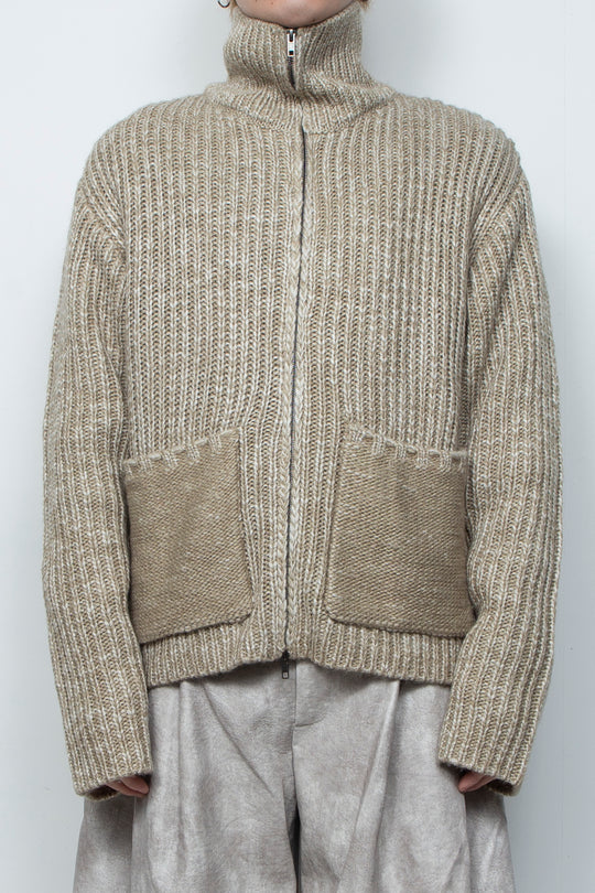 High Neck Knit Jacket LA25AW003 BEIGE