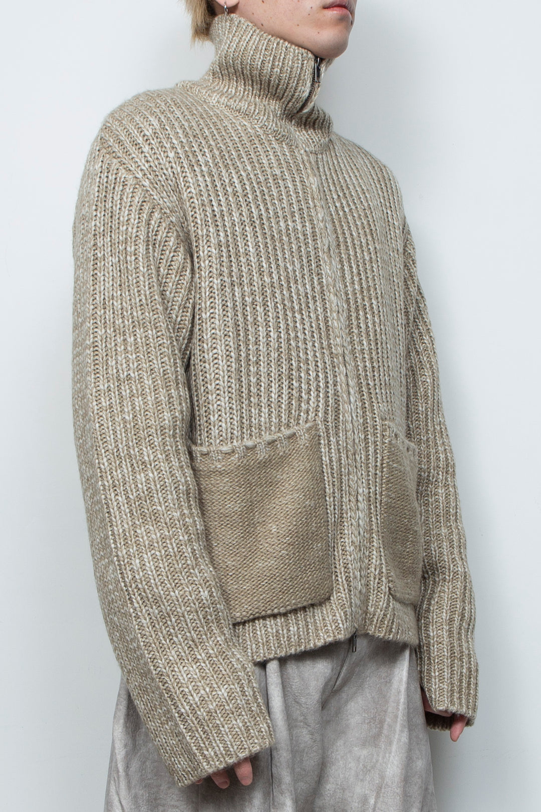 High Neck Knit Jacket LA25AW003 BEIGE