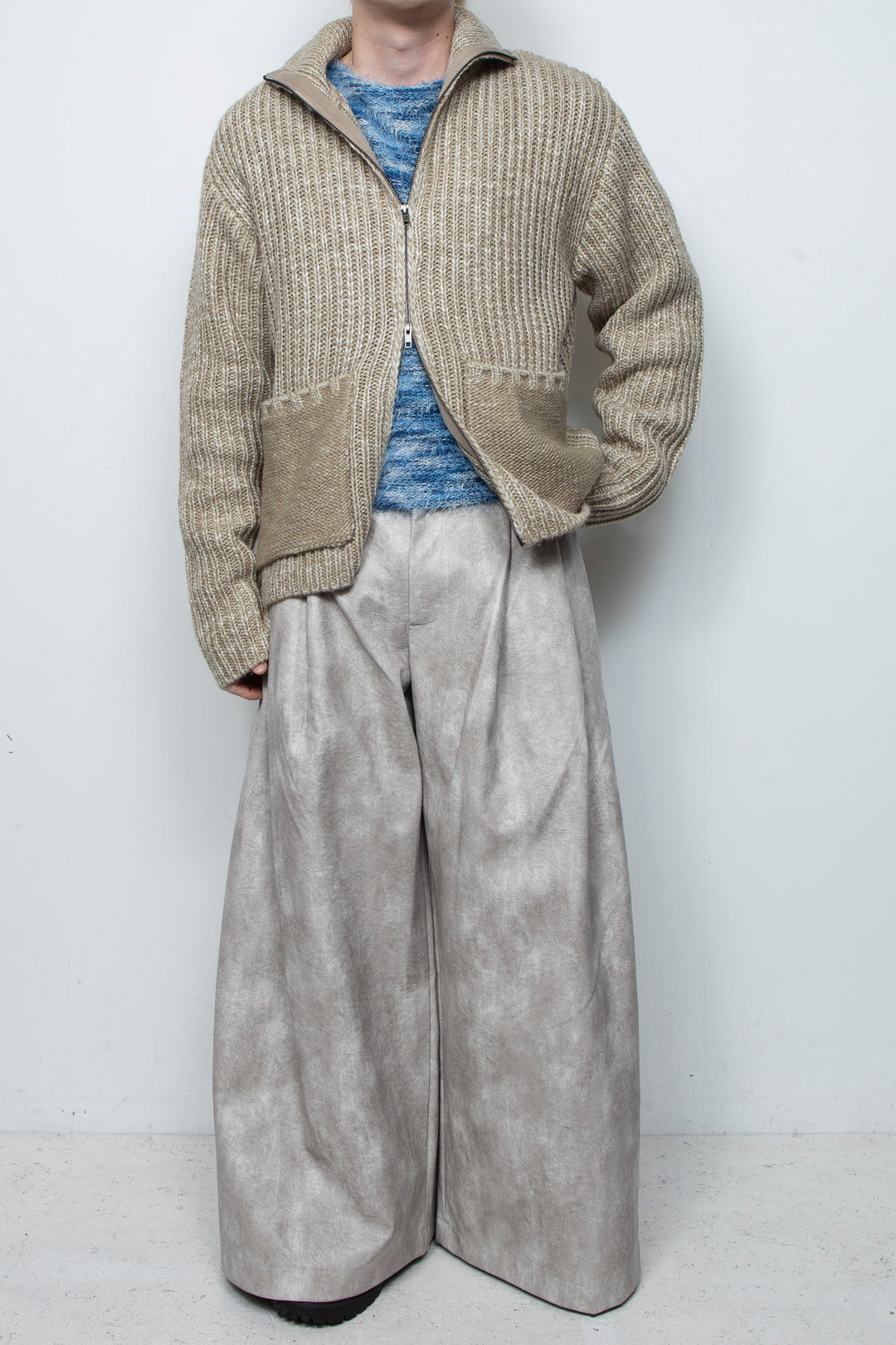 High Neck Knit Jacket LA25AW003 BEIGE