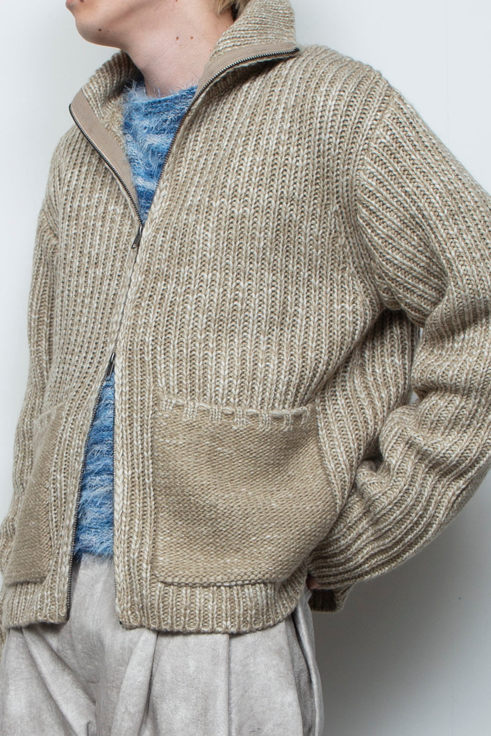 High Neck Knit Jacket LA25AW003 BEIGE