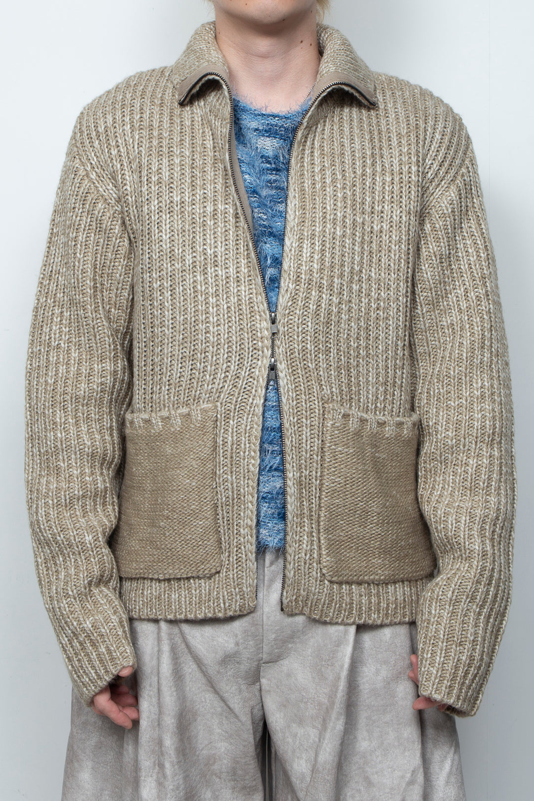 High Neck Knit Jacket LA25AW003 BEIGE
