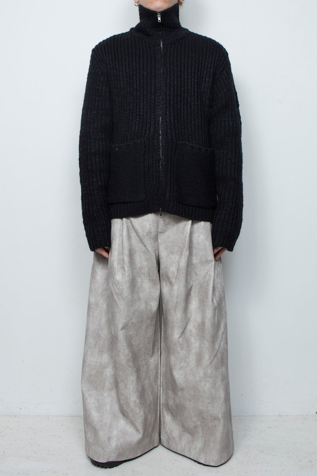 High Neck Knit Jacket LA25AW003 BLACK