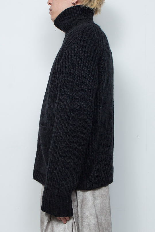 High Neck Knit Jacket LA25AW003 BLACK