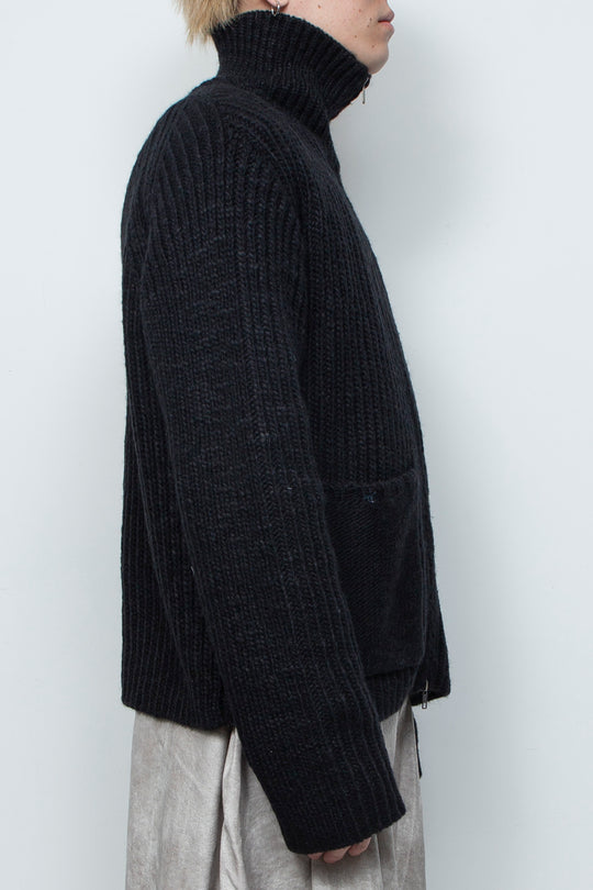 High Neck Knit Jacket LA25AW003 BLACK
