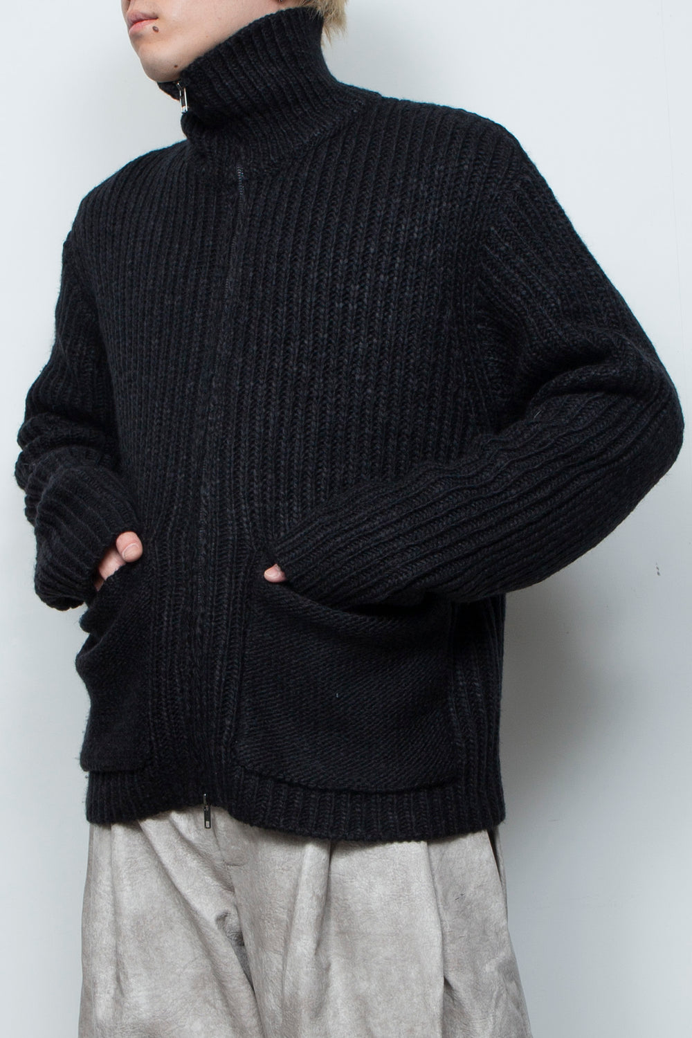 High Neck Knit Jacket LA25AW003 BLACK