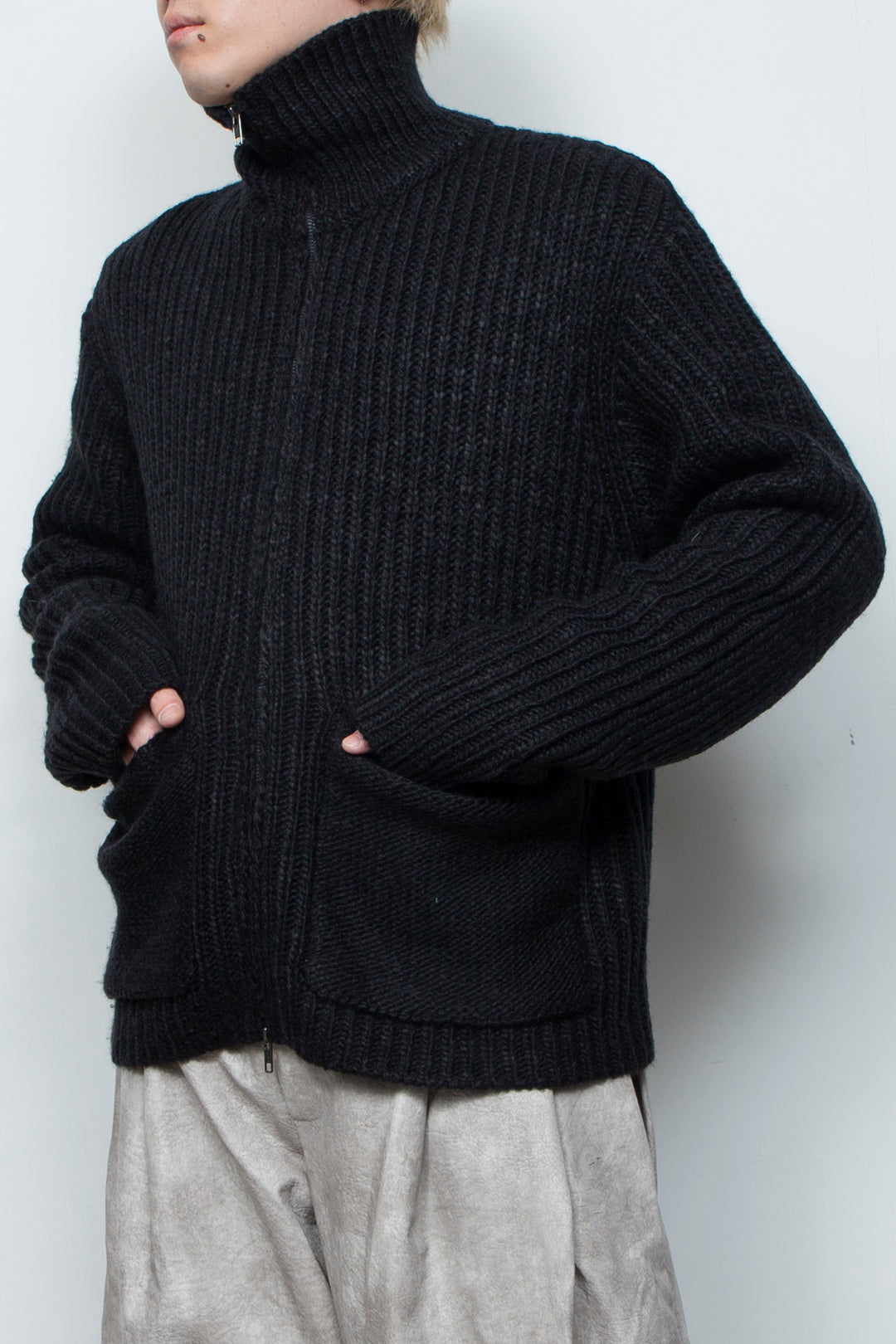 High Neck Knit Jacket LA25AW003 BLACK