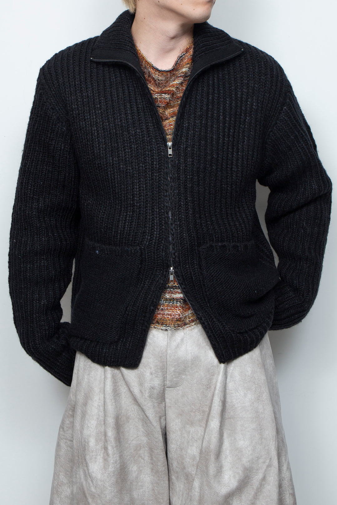 High Neck Knit Jacket LA25AW003 BLACK