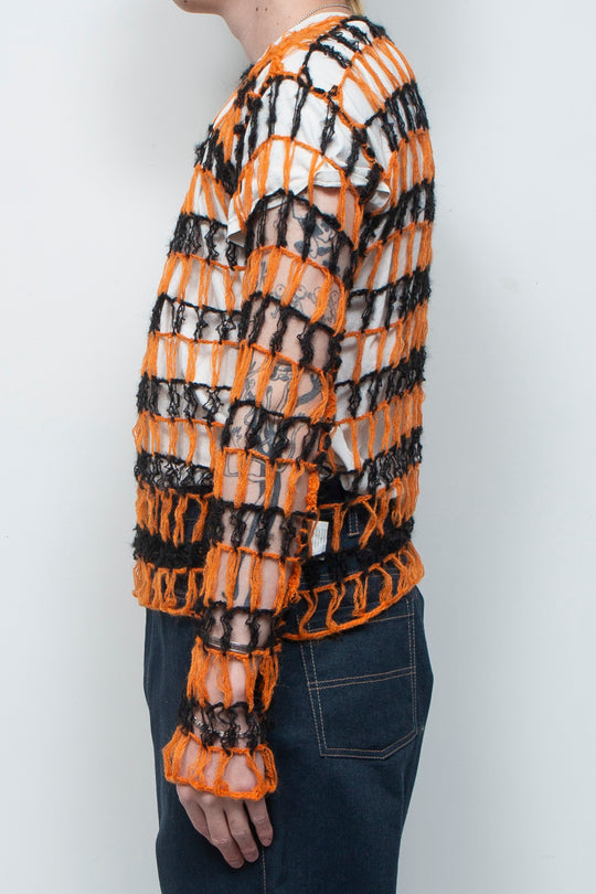 Fishing net large hollow out two-color sweater