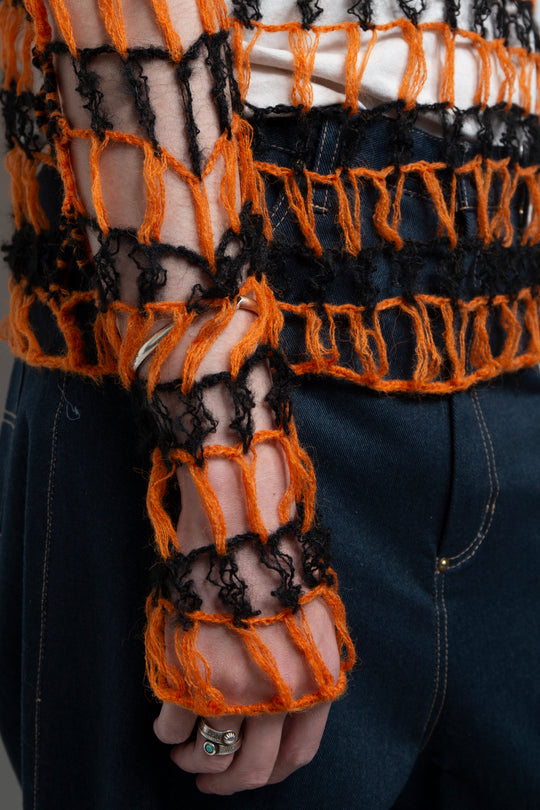 Fishing net large hollow out two-color sweater