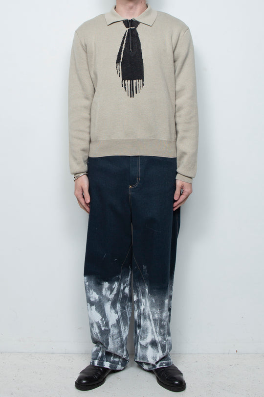 Tie Hook Flower Two tone Sweater CAMEL