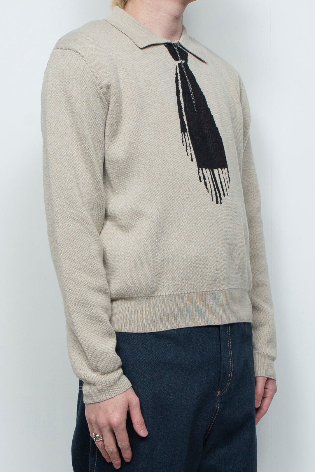 Tie Hook Flower Two tone Sweater CAMEL