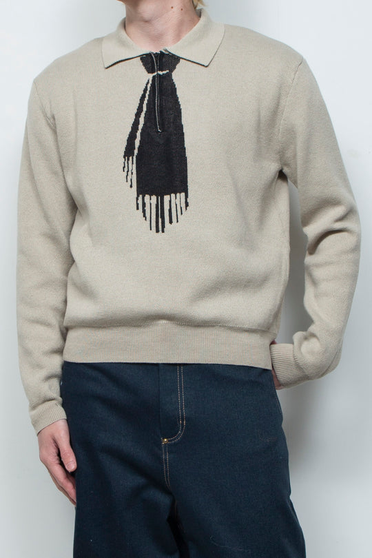 Tie Hook Flower Two tone Sweater CAMEL