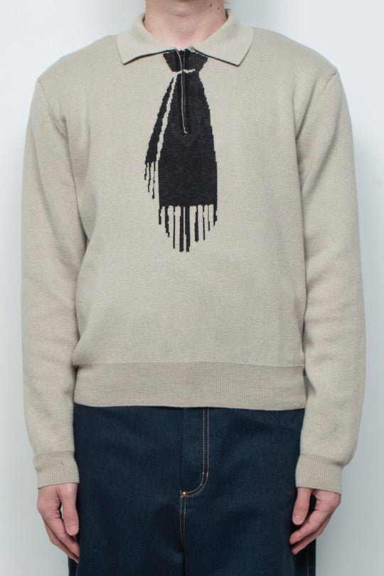 Tie Hook Flower Two tone Sweater CAMEL