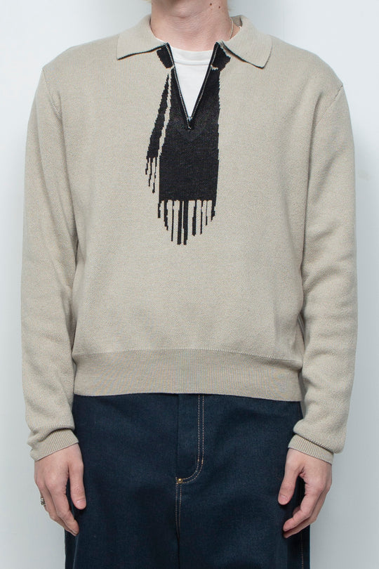 Tie Hook Flower Two tone Sweater CAMEL