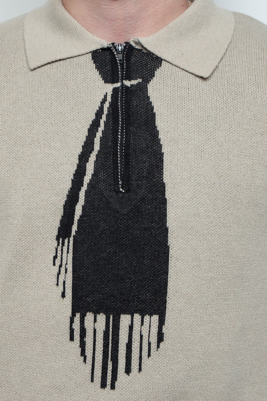 Tie Hook Flower Two tone Sweater CAMEL