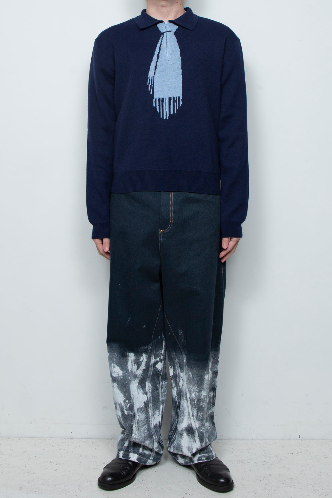 Tie Hook Flower Two tone Sweater BLUE