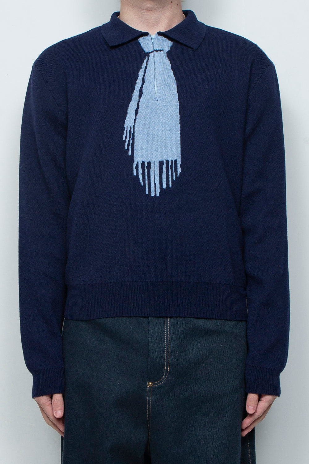Tie Hook Flower Two tone Sweater BLUE