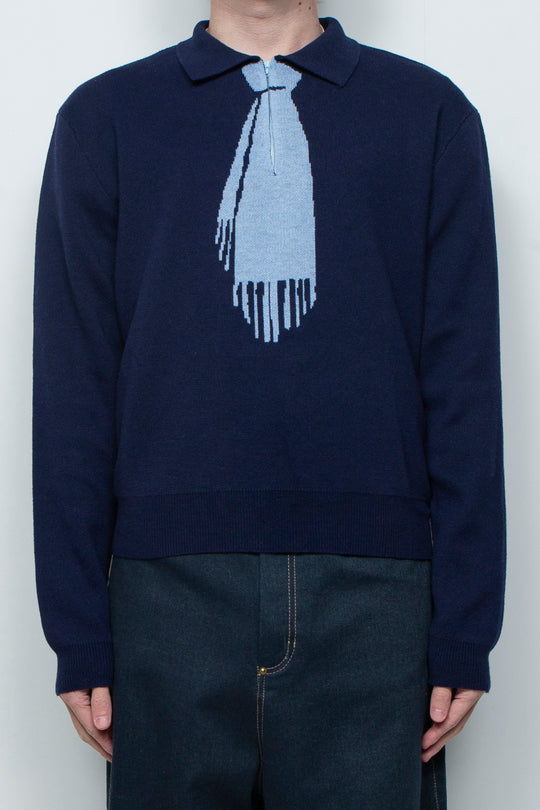 Tie Hook Flower Two tone Sweater BLUE