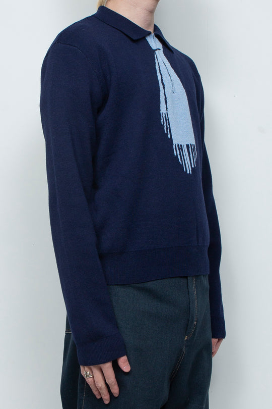 Tie Hook Flower Two tone Sweater BLUE