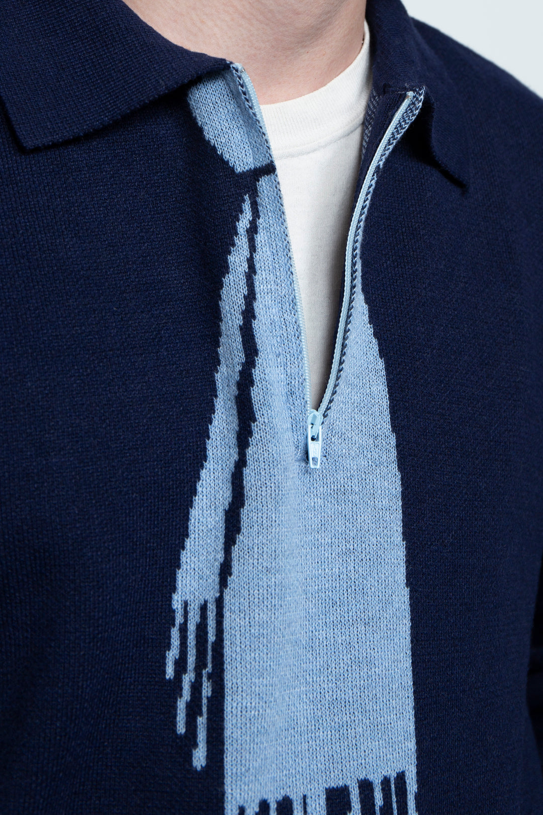 Tie Hook Flower Two tone Sweater BLUE